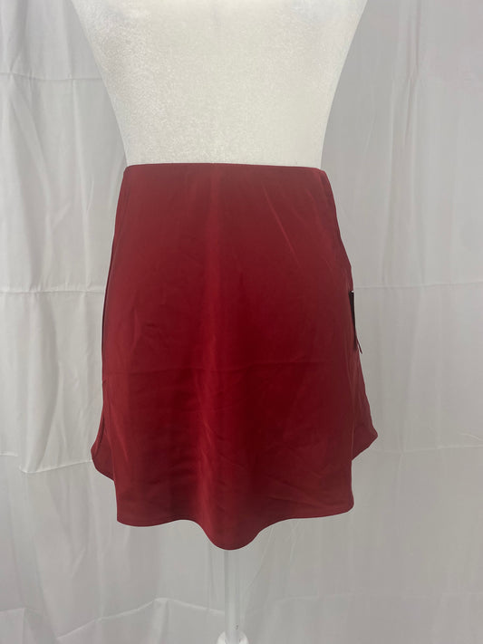 Red satin mini skirt