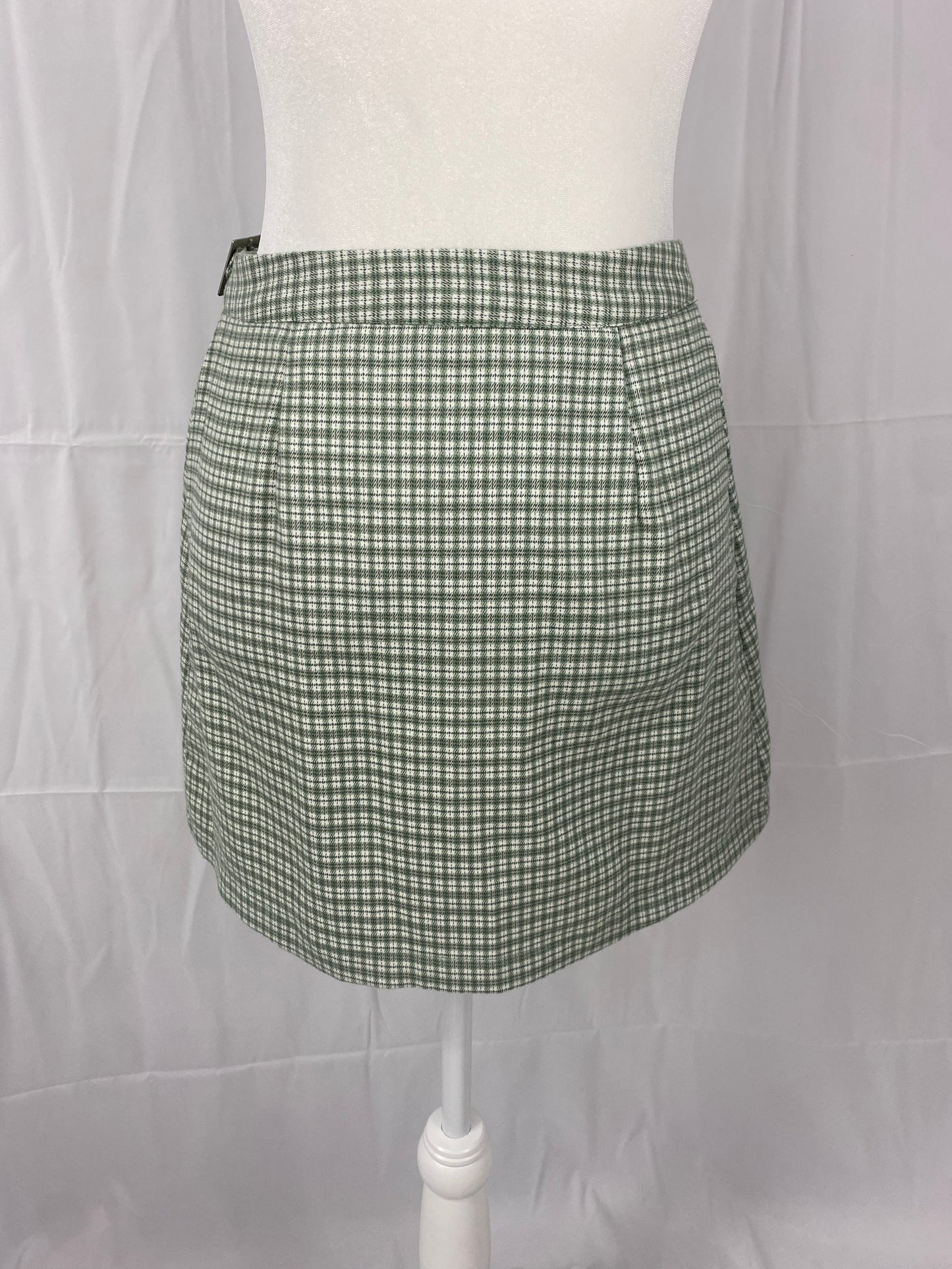 Green & white plaid wrap mini skirt